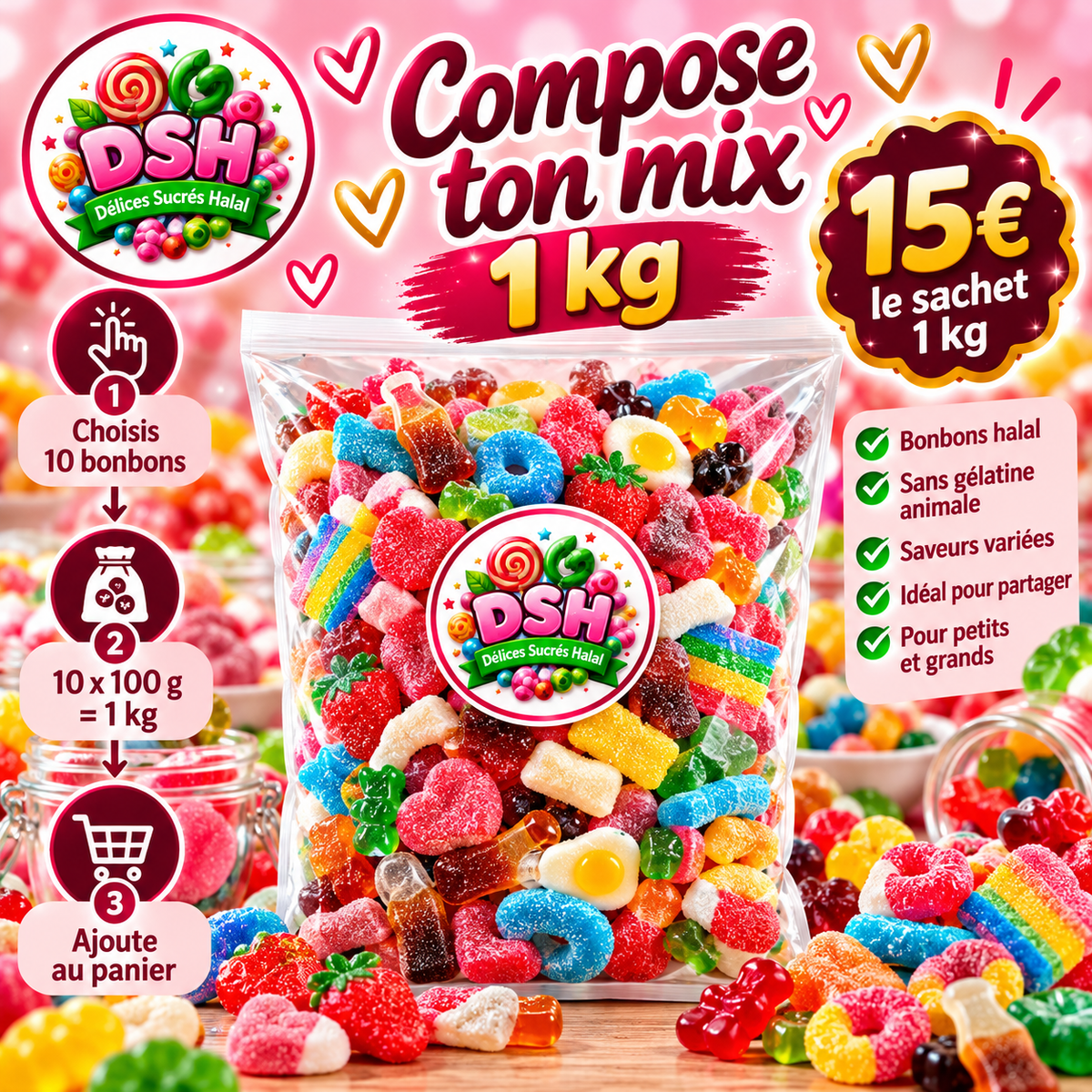 Compose ton sachet 1 kg de bonbons halal